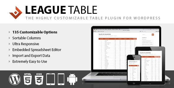 League Table – Table Plugin for WordPress
